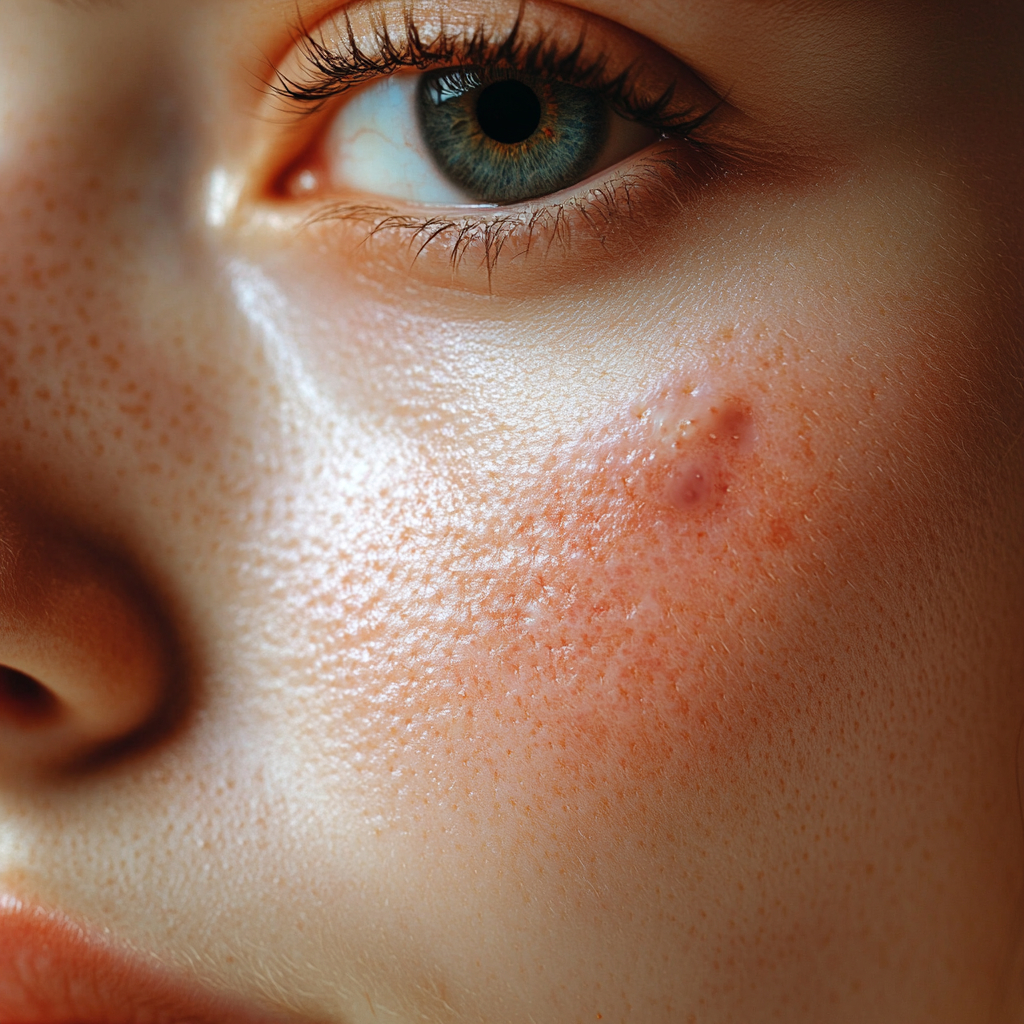 Close-up of woman with acne and oily skin needing non-comedogenic skincare