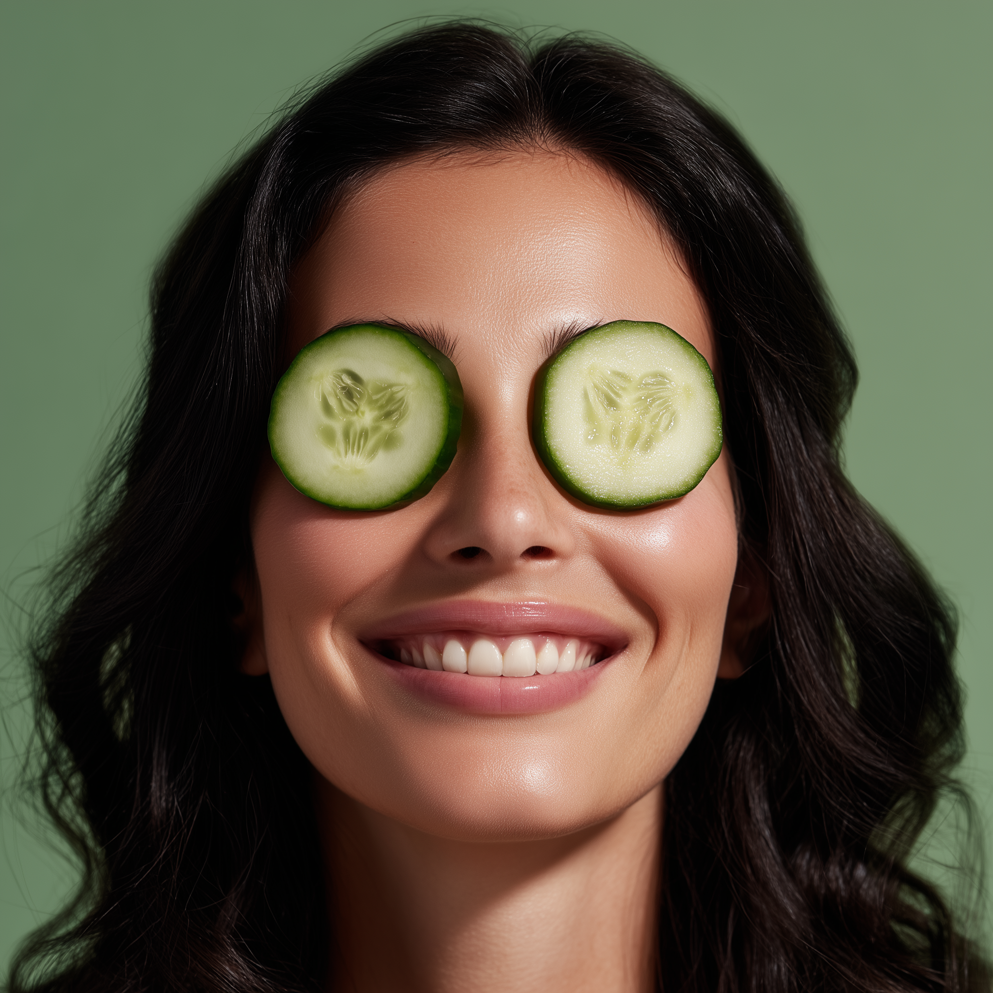 Home remedy with cucumber slices to reduce puffiness and dark circles.