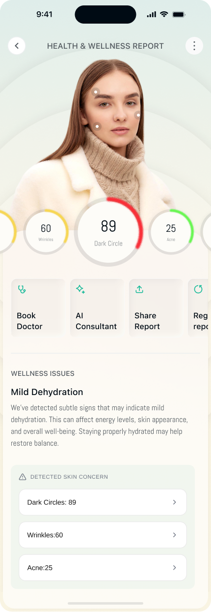 AI skincare app showing skin analysis results on phone